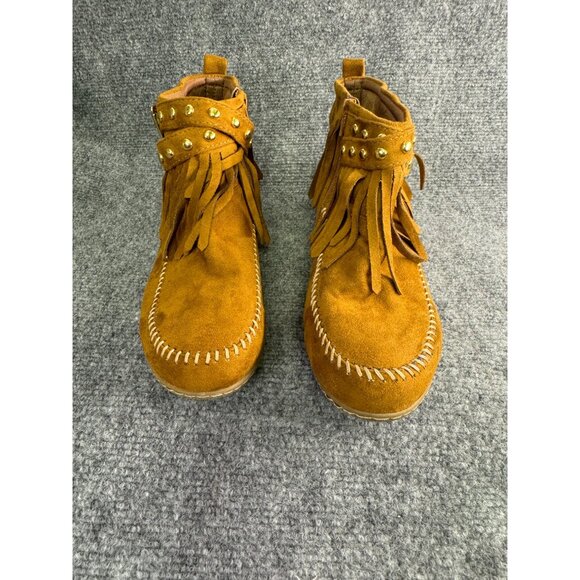 Soda Shoes Women's 10 Dahlia Faux Suede Moccasin Fringe Ankle Bootie - Picture 5 of 16